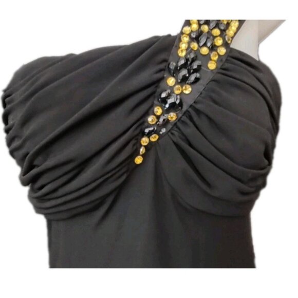 Calvin Klein Dress black one shoulder rhinestones size small Formal Knee Length - Picture 2 of 13